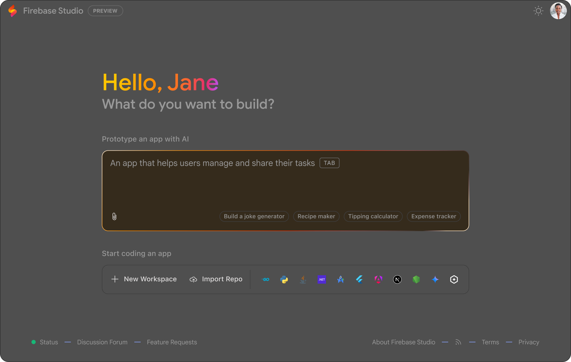 Firebase Console Example